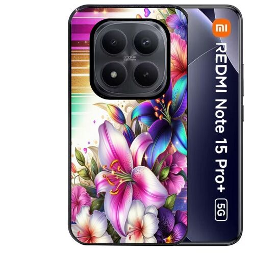 Coque noire Taperso pour Redmi note 15 PRO PLUS 5G avec motif fleur fluo