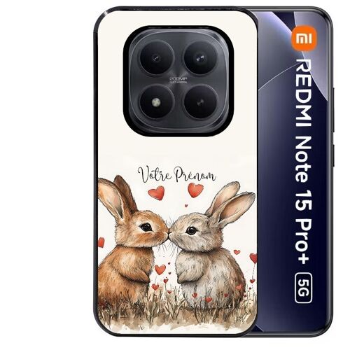 Coque noire Taperso pour Redmi note 15 PRO PLUS 5G avec motif lapin coeur avec prenom
