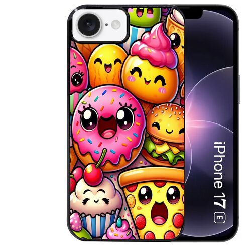 Coque noire Taperso pour Iphone 17E et 16E avec motif anime donut kawaii