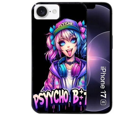 Coque noire Taperso pour Iphone 17E et 16E avec motif anime manga et psycho