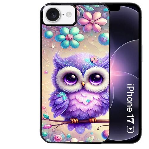 Coque noire Taperso pour Iphone 17E et 16E avec motif chouette violette