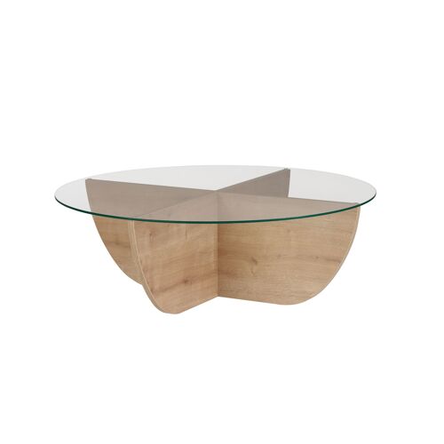 Table basse en verre "Liya" 90 x 90 x 30 cm - Chêne saphir
