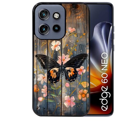 Coque noire pour EDGE 60 NEO et 50 NEO motif bois et papillon 2