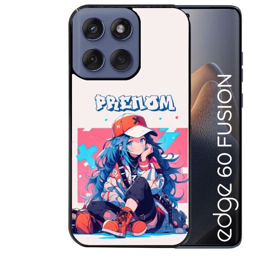 Coque noire pour EDGE 60 et 60 FUSION motif anime casquette personnalisee