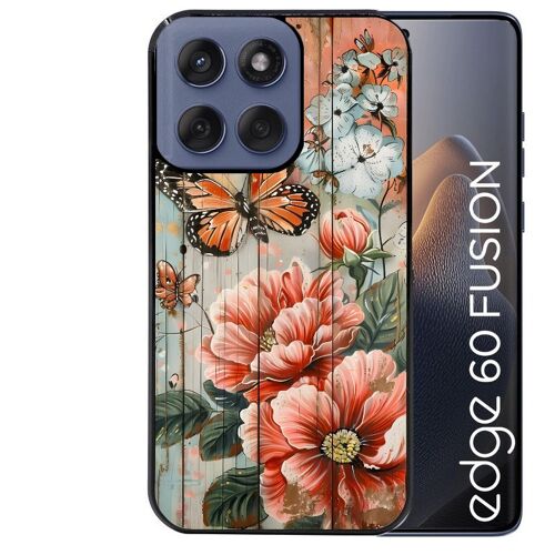 Coque noire pour EDGE 60 et 60 FUSION motif bois et papillon 3