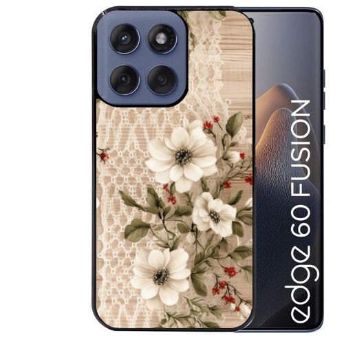 Coque noire pour EDGE 60 et 60 FUSION motif bois et dentelle 2