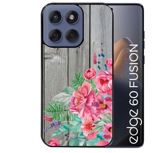 Coque noire pour EDGE 60 et 60 FUSION bois gris fleur rose