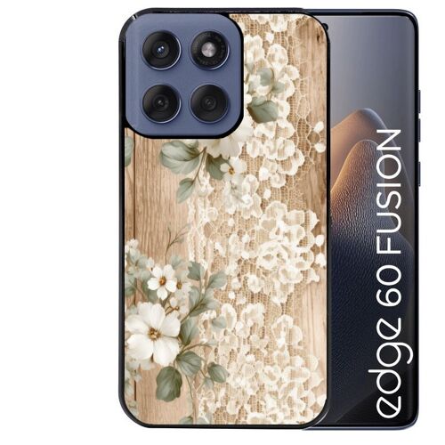Coque noire pour EDGE 60 et 60 FUSION motif bois et dentelle 1
