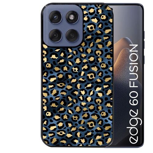 Coque noire pour EDGE 60 et 60 FUSION motif leopard bleu