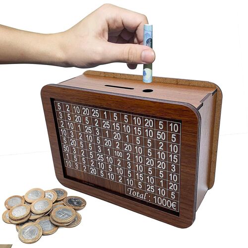 Tirelire en bois avec compteur d'objectifs d'épargne pour enfants