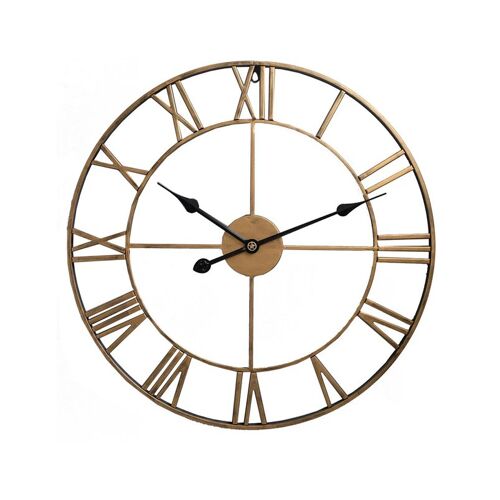 Horloge murale à chiffres romains, silencieuse (sans tic-tac), ronde et en métal, fonctionnant à piles, idéale pour la décoration intérieure (maison, loft, salon, style ferme).