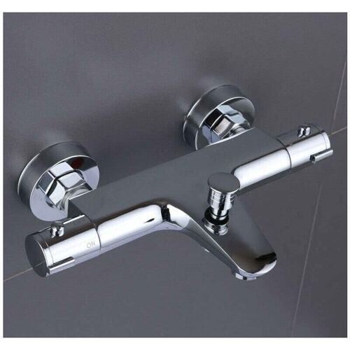 Mitigeur thermostatique de bain 20-50 °C, mitigeur de douche 2 becs en acier inoxydable, mitigeur de salle de bain chromé avec bouton de sécurité 38 °C