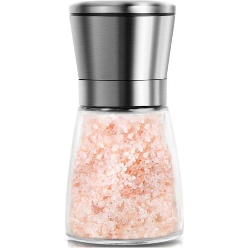 Moulin À Sel Ou À Poivre Manuel Pour Chef Professionnel, Moulin À Épices De Qualité Supérieure Avec Couvercle En Acier Inoxydable, Lames En Céramique Et Mouture Réglable, Corps En Verre Rechargeable D'une Capacité De 170 G (6 Oz).