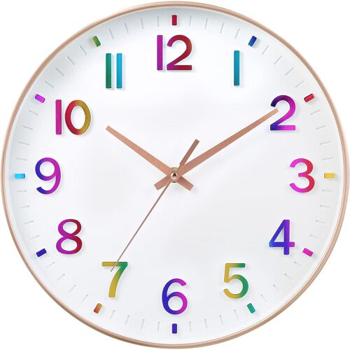 Horloge murale pour enfant, à piles, 30 cm, silencieuse, moderne, idéale pour la chambre d'enfant, le salon, la cuisine, le bureau ou la salle de classe.