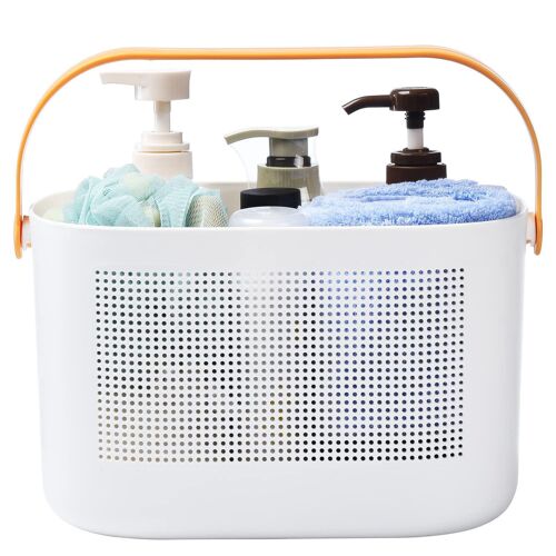 Panier de douche en plastique avec poignée, organisateur de rangement portable pour salle de bain, panier de nettoyage pour cuisine, dortoir étudiant - Jaune