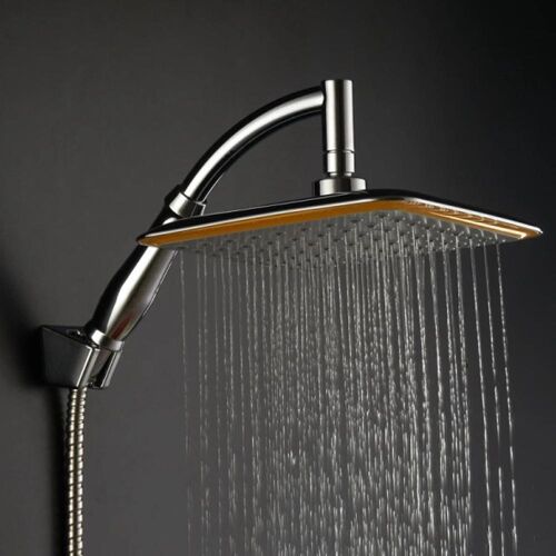 Pommeau de douche effet pluie rotatif à 360° de 23 cm (9 pouces) pour salle de bain, en ABS chromé, avec bras d'extension et douchette à main mince pour économiser l'eau