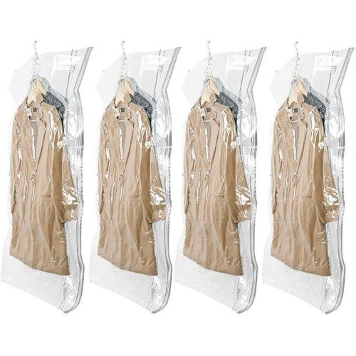 Sacs de rangement sous vide suspendus pour vêtements, lot de 4 (105 × 70 cm), sacs sous vide pour costumes, manteaux et vestes, gain de place de 80 % pour votre dressing.