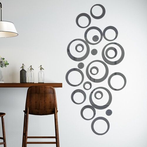 Miroirs muraux, lot de 24, amovibles, en acrylique, autocollants muraux, décoration intérieure (noir)
