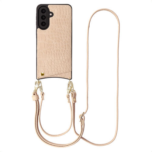 Selencia Coque de télephone Nova Croco avec cordon et porte-cartes Samsung Galaxy A57 (5G) Beige