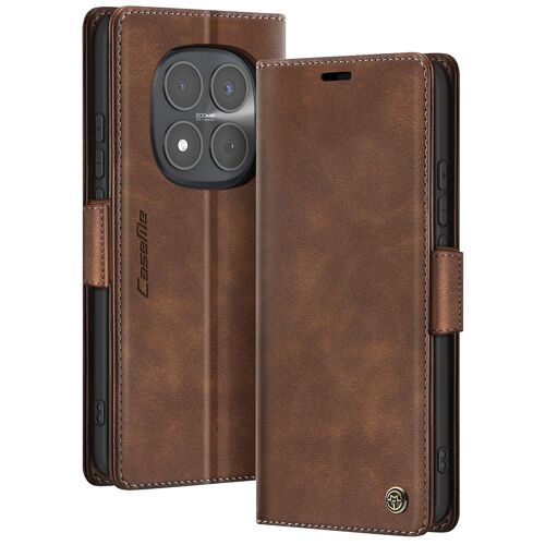 Étui Xiaomi Redmi Note 15 Pro 5G Portefeuille Anti-RFID + Support vidéo - Marron foncé