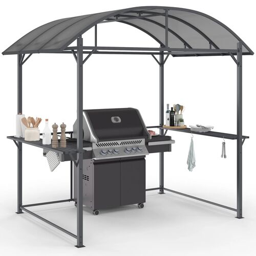 Abri Pour Barbecue 240 X 150 X 220 Cm Avec Étagères, En Métal Gris Et Toit En Polycarbonate
