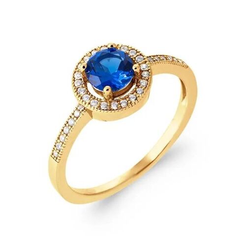 Bague Solitaire Pierre Bleu Zirconium Saphir Plaqué Or 750/000 Tailles 50 À 60 Doré - 56