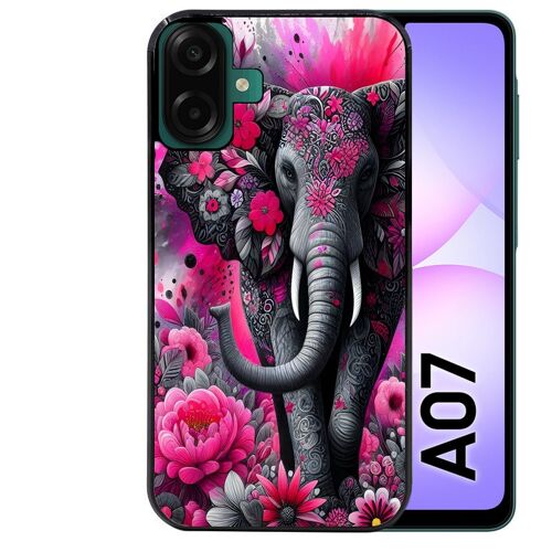 Coque noire Taperso pour Galaxy A07 4G avec motif elephant et fleurs