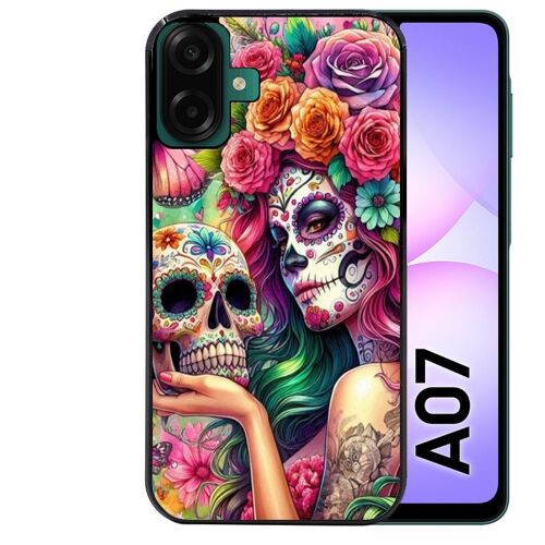 Coque noire Taperso pour Galaxy A07 4G avec motif tete de mort calavera skull