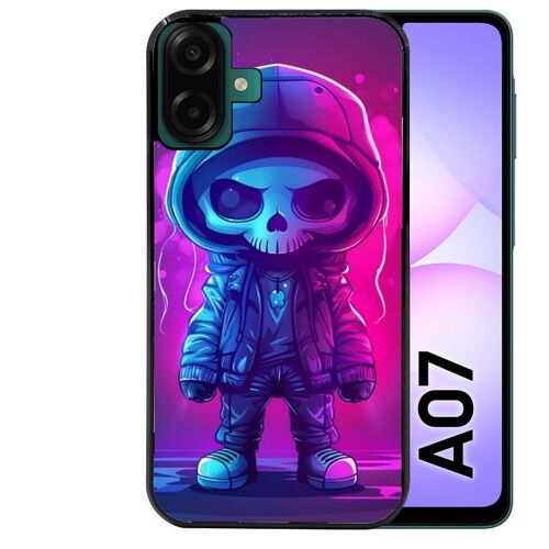 Coque noire Taperso pour Galaxy A07 4G avec motif tete de mort skull fluo