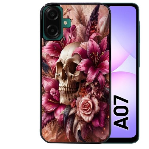 Coque noire Taperso pour Galaxy A07 4G avec motif tete de mort skull plume