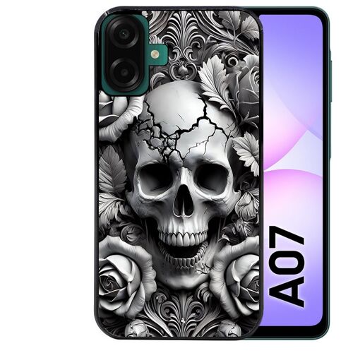 Coque noire Taperso pour Galaxy A07 4G avec motif tete de mort fleur