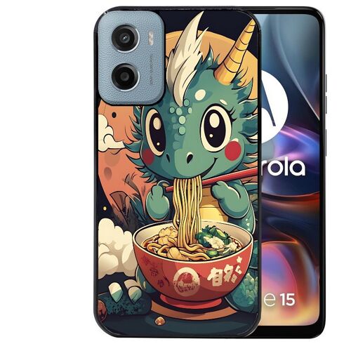 Coque noire Taperso pour Motorola E15 et G05 avec motif dragon ramen 1