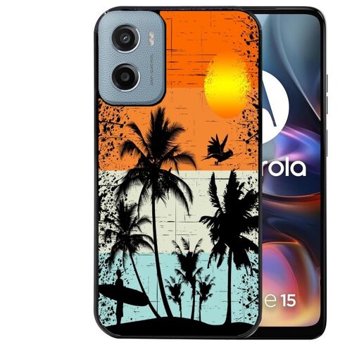 Coque noire Taperso pour Motorola E15 et G05 avec motif hawai sun