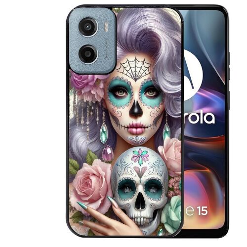 Coque noire Taperso pour Motorola E15 et G05 avec motif tete de mort calavera bijoux