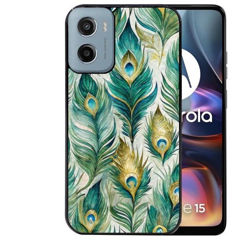Coque noire Taperso pour Motorola E15 et G05 avec motif paon plumes