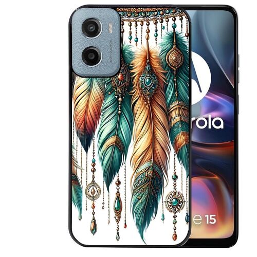 Coque noire Taperso pour Motorola E15 et G05 avec motif plumes et bijoux