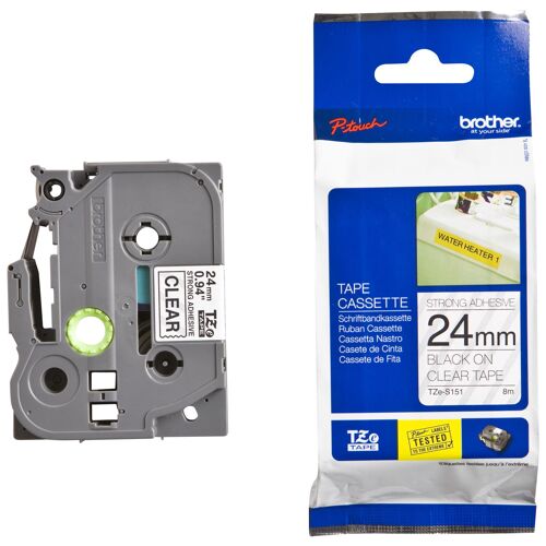 Brother TZe-S151 - Adhésif extra fort - noir sur transparent - Rouleau (2,4 cm x 8 m) 1 cassette(s) ruban laminé - pour Brother PT-D600, P750, P950; P-Touch PT-3600, 9800, D610, D800, E500, E550, H500, P750