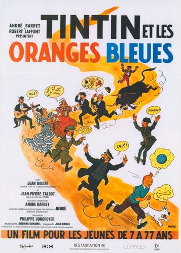 Tintin Et Les Oranges Bleues - Affiche Pliée Originale De Cinéma - Format 120x160 Cm - Philippe Condroyer, Jean-Pierre Talbot, Jean Bouise, Félix Fernández, Jenny Orléans - Année 1964 Ressortie 2017