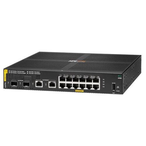 HPE Aruba 6100 12G Class4 PoE 2G/2SFP+ 139W Switch - Commutateur - Géré - 12 x 10/100/1000 (PoE+) + 2 x 1 Gigabit / 10 Gigabit SFP+ + 2 x 1000Base-T - Montable sur rack - PoE+ (139 W)