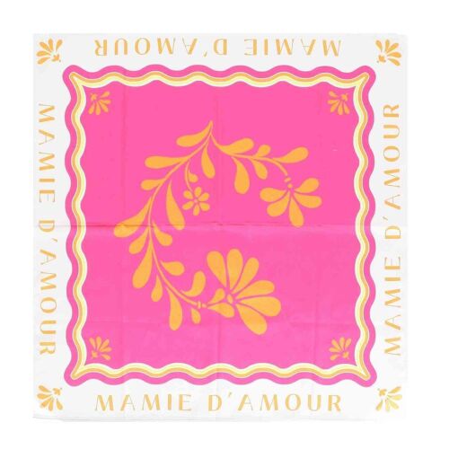 FOULARD SATIN MAMIE AMOUR FLEURI 53CM FRAMBOISE