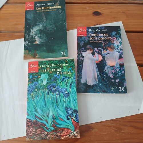 Lot 3 Livres Poésie Verlaine,Rimbaud,Baudelaire Librio