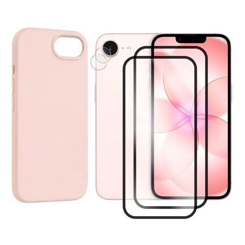 Lot de 2 Verre trempé avec bordures Noires pour iPhone 17e 6.1"" A3634, A3575+ Lot de 2 Verre Trempé Caméra Arrière + Coque souple silicone Rose - Visiodirect -