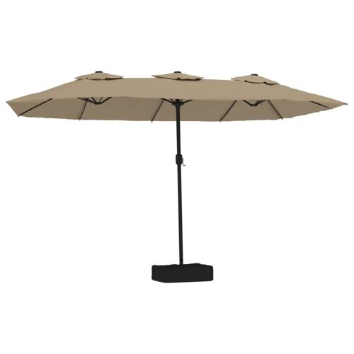Parasol De Jardin Double Tête Avec Led 449 X 265 Cm Ombre Efficace Ambiance Romantique En Polyester Taupe Helloshop26 02_0047381