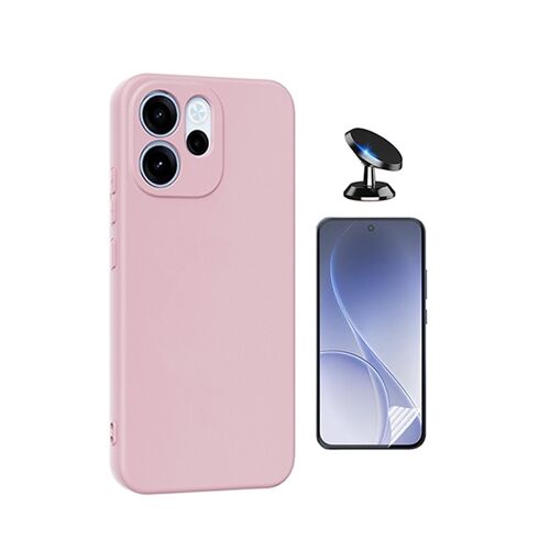 Kit De Film Hydrogel À Coque Complète Avant + Coque En Silicone Liquide + Support Magnétique PHONECARE Pour Oppo Reno15 F - Rose