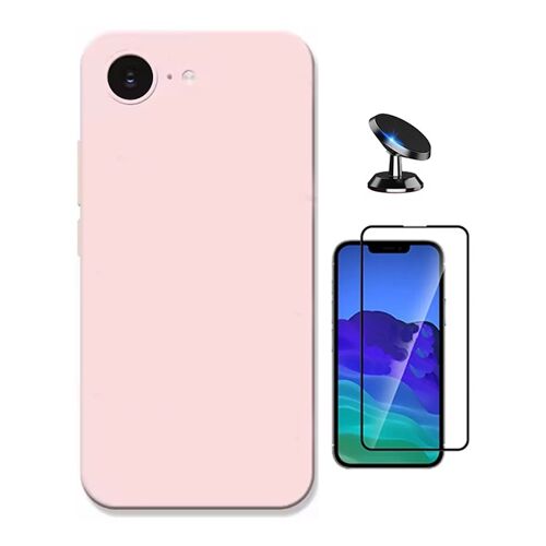Kit De Film En Verre Trempé À Coque Complète 5D + Couvercle En Silicone Liquide + Support Magnétique PHONECARE Pour Apple iPhone 17e - Rose