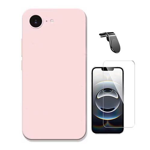Kit Verre Trempé Clearglass + Coque En Silicone Liquide + Support Magnétique L Safe Driving PHONECARE Pour Apple iPhone 17e - Rose