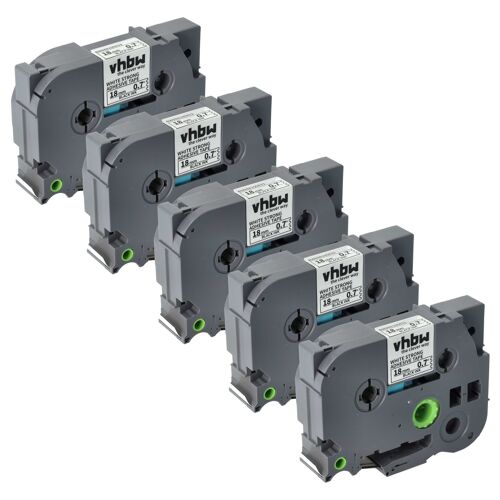 vhbw 5x Rubans remplacement pour Brother TZE-S241 pour imprimante d'étiquettes 8m x 18mm Noir sur Blanc, extraforte, laminée