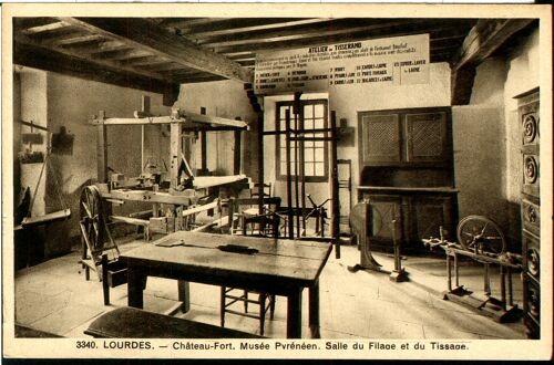 Carte Postale N°3340, Lourdes, Château-Fort, Musée Pyrénéen, Salle De Filage Et Du Tissage, 1949