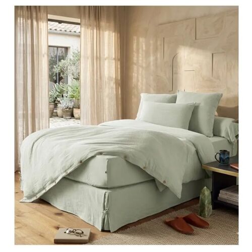 Cache Sommier Gaze De Coton 90 X 190 Cm Gaia Vert D'eau