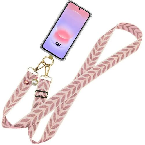 Coque pour Samsung Galaxy A37 5G, Protection Transparente avec Cordon Rose Réglable - E.F.Connection